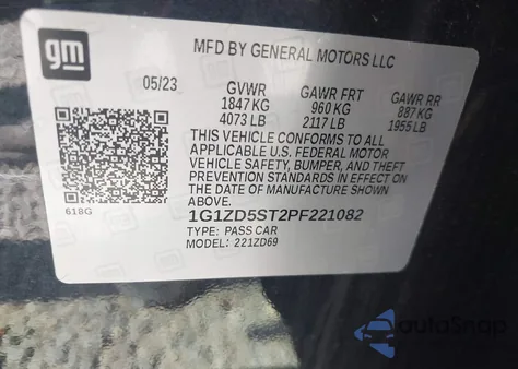 2023 Chevrolet Malibu Fwd 1Lt z USA, uszkodzony, nr VIN 1G1ZD5ST2PF221082